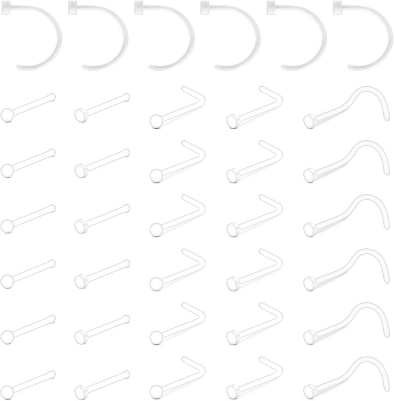 D.Bella 18g Clear Nose Studs Plastic Nose Ring for Work Surgery Flexible Nose Retainer Bioflex Nose Rings Studs Piercing Retainer Bone Shape Flat Top - Image 1